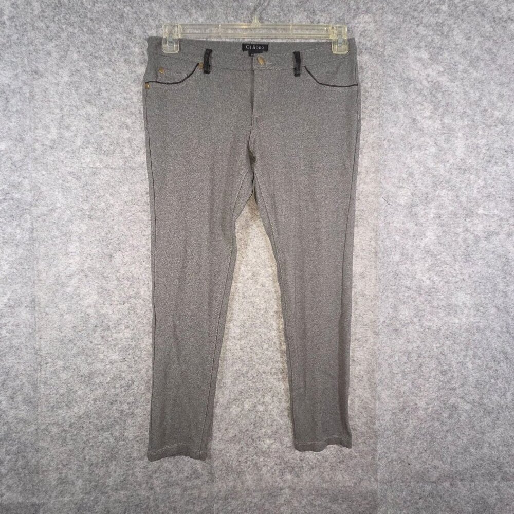 Ci Sono Women's Knit Dress Pants Flat Front Straight Leg Low Rise Gray Size L